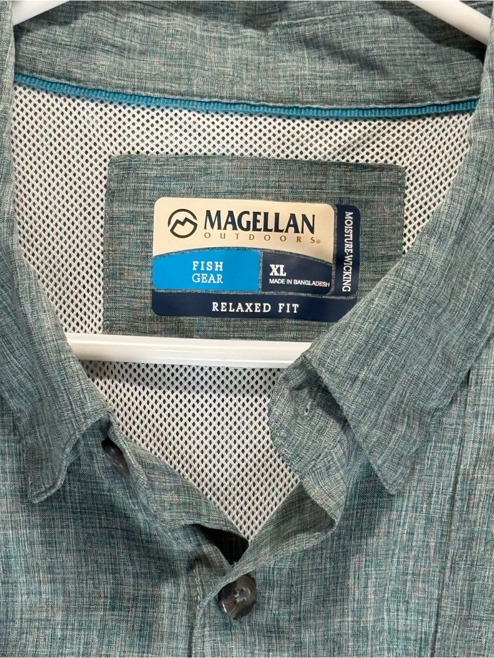 Magellan Outdoors Men’s Teal and Grey Relaxed-Fit Button Down Shirt
